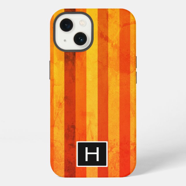 Warm Weathered Orange Red Stripes Monogram iPhone Case (Back)