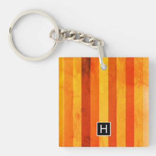 Warm Weathered Orange Red Stripes Monogram Keychain