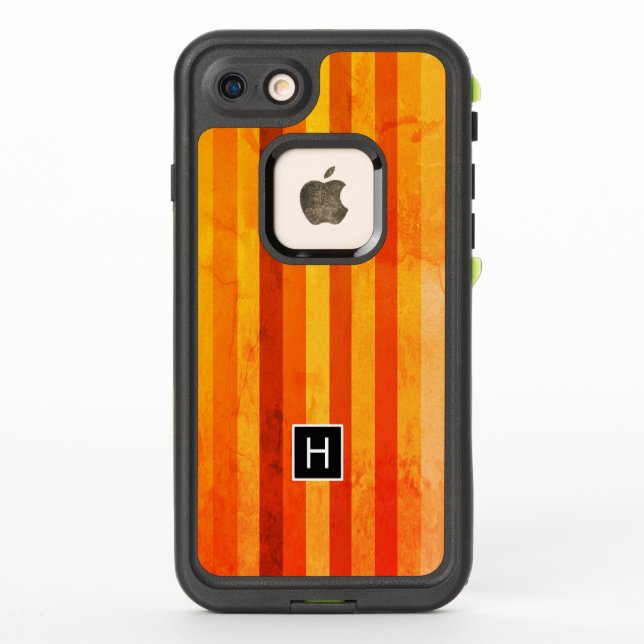 Warm Weathered Orange Red Stripes Monogram LifeProof iPhone Case (Back)