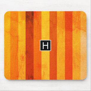 Warm Weathered Orange Red Stripes Monogram Mouse Pad