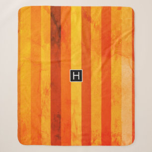 Warm Weathered Orange Red Stripes Monogram Sherpa Blanket