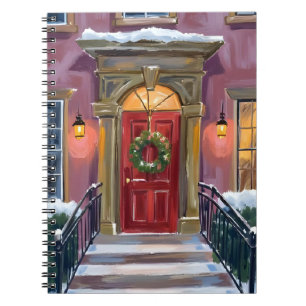 Warm Welcome Christmas Red Wreath Cozy Painting Notebook