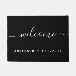 Warm Welcome   Modern Calligraphy Personalized Doormat