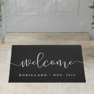 Warm Welcome   Modern Calligraphy Personalized Doormat