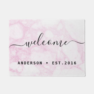 Warm Welcome   Modern Calligraphy Personalized Doormat