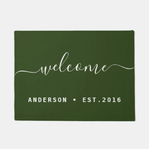Warm Welcome   Modern Calligraphy Personalized Doormat