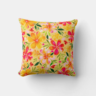 Warm Wendy Watercolor Floral-Yellow Throw Pillow