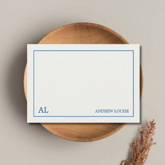 Warm White Blue Minimalist Monogram Business Card