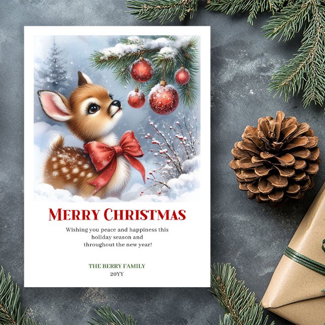 Warm Winter Fawn Watercolor Christmas Printable  Holiday Card (Warm Winter Fawn Watercolor Christmas Printable Christm)