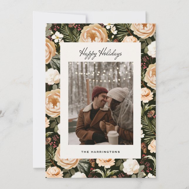 Warm Winter Florals Photo Holiday Card (Front)