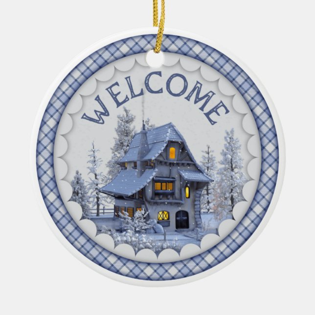Warm Winter Welcome Ceramic Ornament (Front)