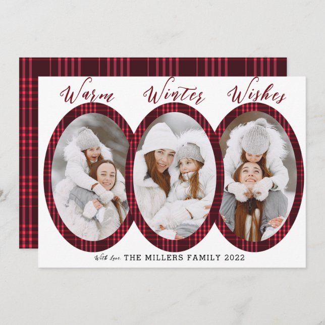 Warm Winter Wishes 3 Photo Collage  Holiday Card (Front/Back)