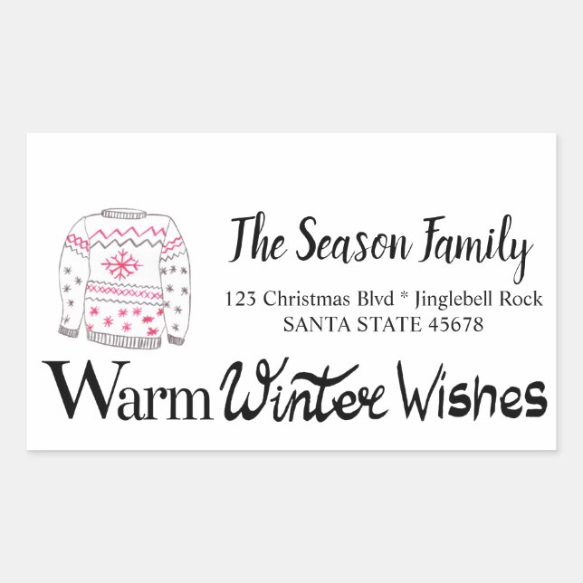 Warm Winter Wishes Christmas Sweater address Sticker (Front)