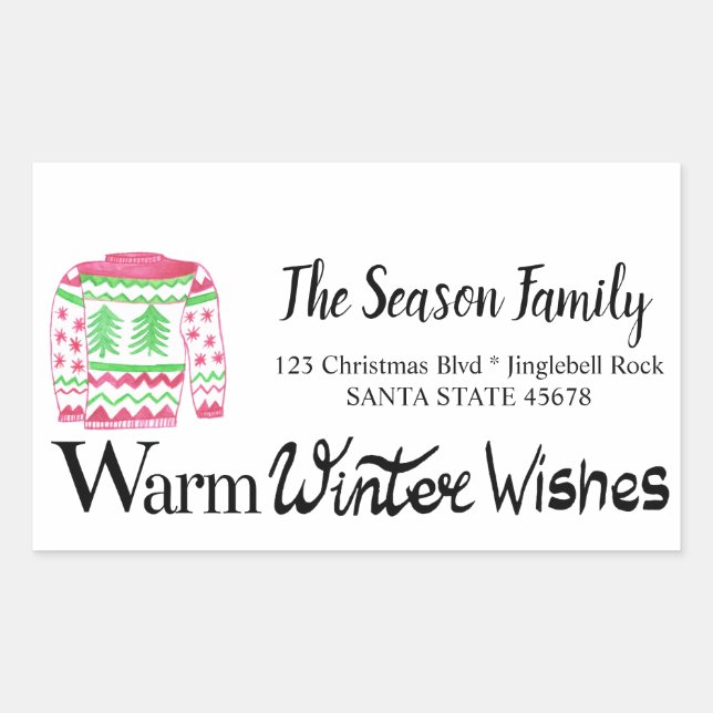 Warm Winter Wishes Christmas Sweater address Sticker (Front)