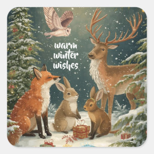 Warm Winter Wishes Holiday Forest Animals Sticker
