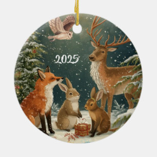 Warm Winter Wishes Holiday Woodland Animals 2025 Ceramic Ornament