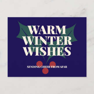 Warm Winter Wishes Holly Typography Holiday Postcard