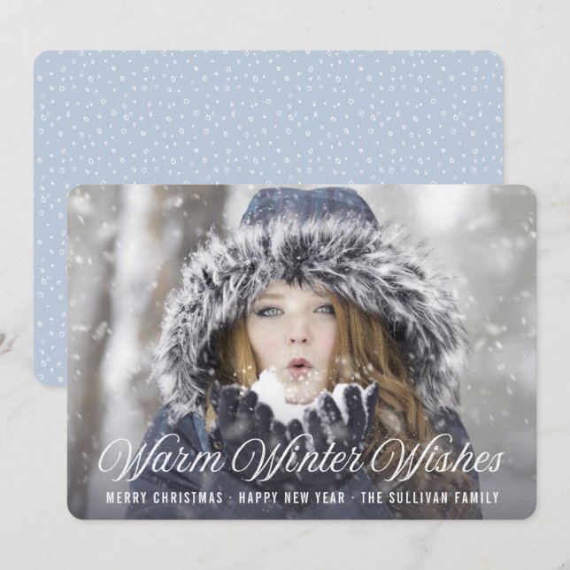 Warm Winter Wishes | Modern Script Holiday Photo Card (Front/Back)