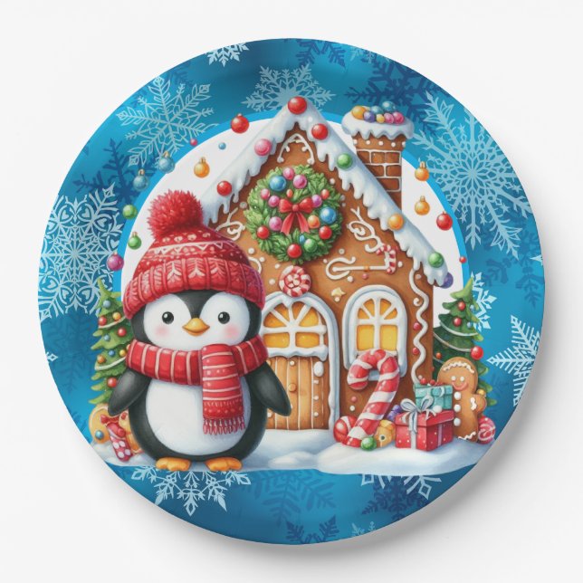 Warm Winter Wishes Penguin  Paper Plate (Front)