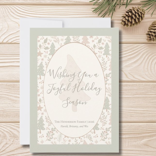 Warm Winter Wishes –Personalized Holiday Flat Card (Sage Green Flat Personalized Holiday Greeting Card)