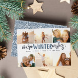Warm Winter Wishes | Photo Collage Holiday Card<br><div class="desc">Our festive and elegant holiday card design is the perfect way to show off six of your favourite family photos. Design features "Warm Winter Wishes" in hand lettered navy blue typography on a white background. Personalize with your names and the year for a chic custom Christmas greeting.</div>