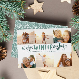 Warm Winter Wishes Photo Collage Holiday Card