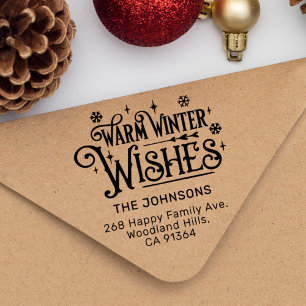 Warm Winter Wishes return address Rubber Stamp