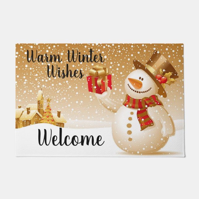 Warm Winter Wishes Snowman Doormat (Front)