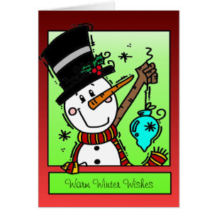 Warm Winter Wishes Snowman Holiday Greeting Card