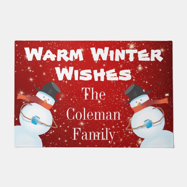 Warm Winter Wishes Snowmen Doormat (Front)