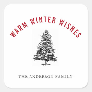 Warm Winter Wishes Spruce Tree Christmas Square Sticker