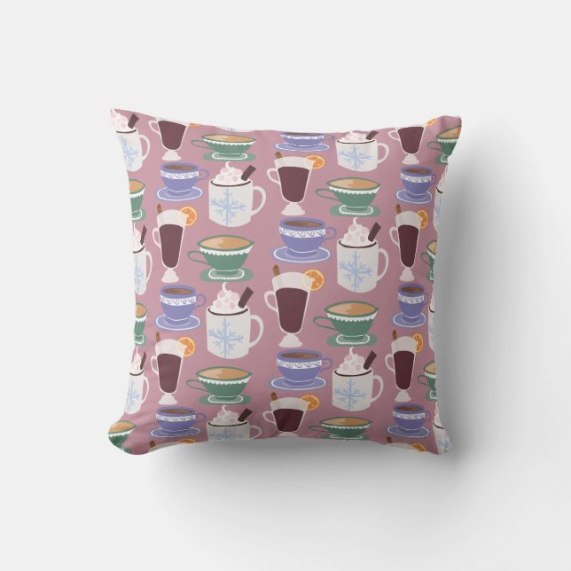 Warm Wintery Drinks Print Throw Pillow (Front)