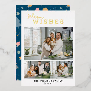 Warm wishes 3 Photo Collage  Foil Holiday Card