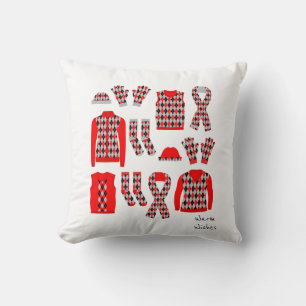 Warm Wishes Argyle Pattern Items Pillow - Red
