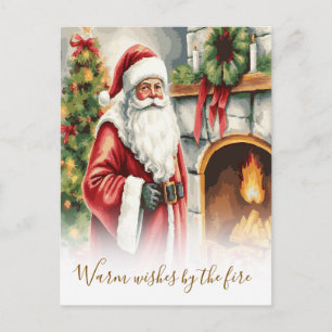 Warm Wishes by the Fire Santa Claus Christmas Postcard
