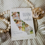 Warm Wishes | California Holiday Photo Card<br><div class="desc">Warm wishes from the Golden State! This cute California holiday card features "warm wishes" in navy lettering alongside a silhouette of the state of California, holding three of your favorite photos. Personalize with your custom greeting and names along the bottom. A top and bottom border of faux gold foil stars...</div>