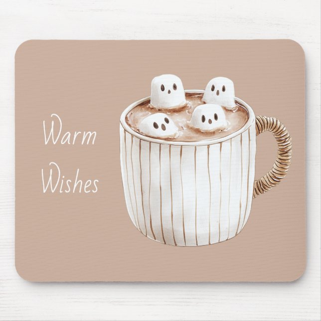 Warm Wishes Cocoa Brown Mug Marshmallows Mouse Pad (Front)