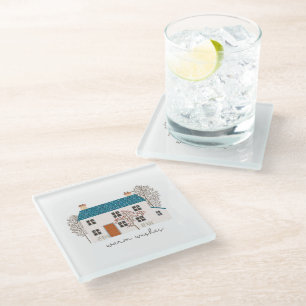 Warm Wishes Cozy Holiday Home Christmas Glass Coaster