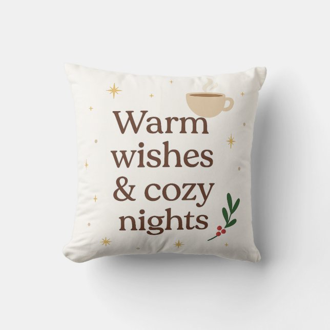 Warm Wishes & Cozy Nights – Minimalist Holiday  Throw Pillow (Front)