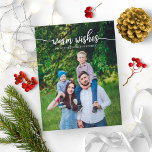 Warm Wishes Cute Script Unique Photo Christmas Postcard<br><div class="desc">A simple chic calligraphy Christmas card,  easy to personalized with your photo,  the white text calligraphy is perfect for light vertical photo.</div>