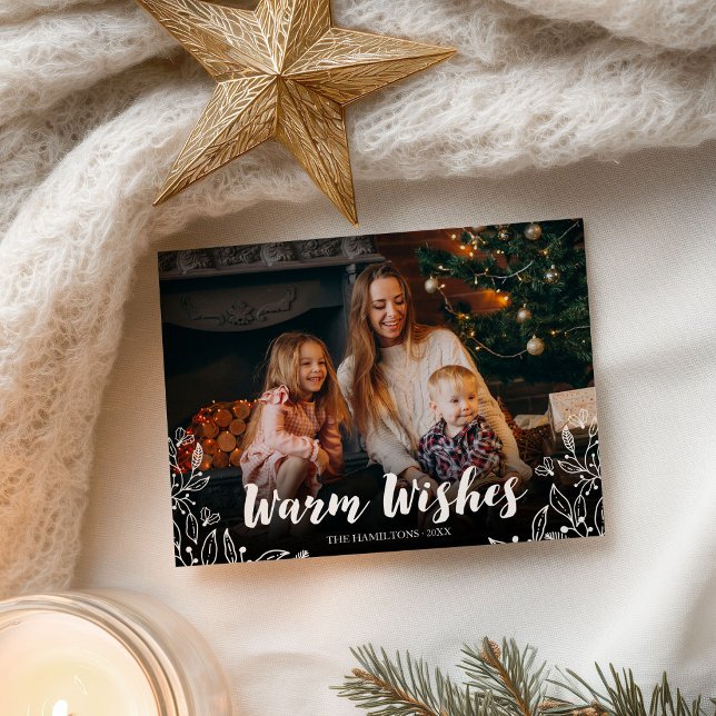 Warm Wishes Cute Winter Foliage Photo Christmas Postcard (Creator Uploaded)