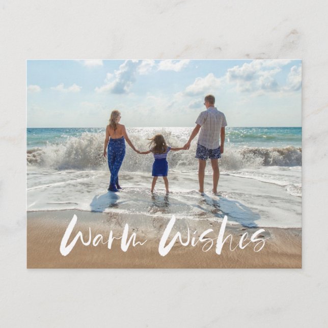 Warm Wishes Family Coastal  Beach Photo Holiday Postcard (Front)