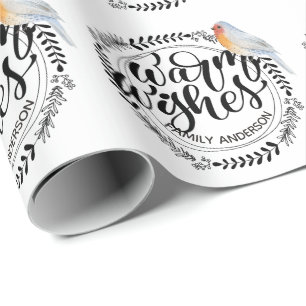 WARM WISHES Festive Winter Robin Personalized Wrapping Paper