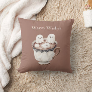 Warm Wishes Ghost Marshmallows Cocoa Throw Pillow