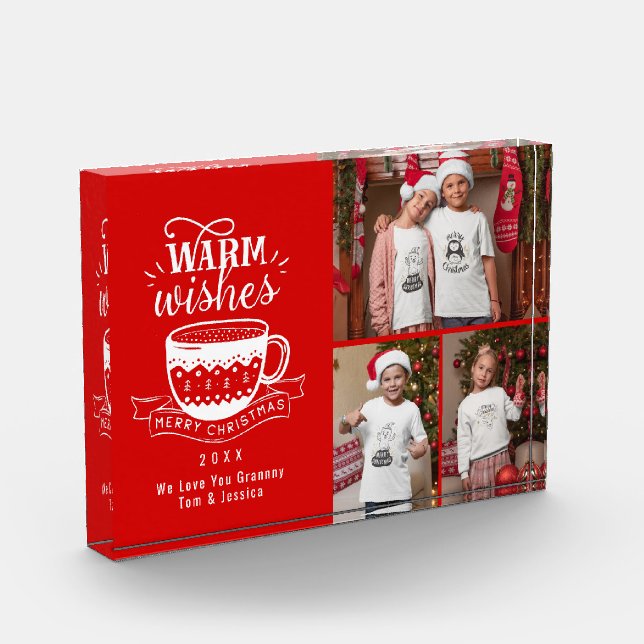 Warm Wishes Hot Cup Cocoa Red White Photo Collage (Left)