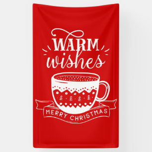 Warm Wishes Hot Cup Coffee Cocoa Red White   Banner