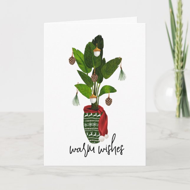 Warm Wishes Houseplant Christmas Sweater Scarf Holiday Card (Front)