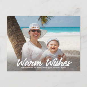 Warm Wishes in White Horizontal Photo Postcard