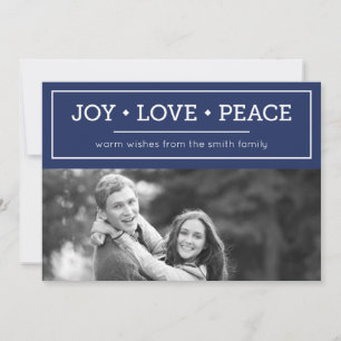 Warm Wishes Joy Love Peace Blue Holiday Photo Card