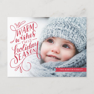 Warm Wishes Lettered Banner Holiday Photo Postcard